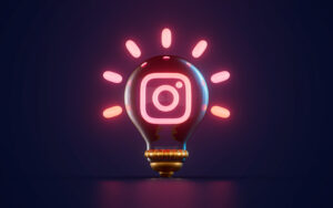 instagram icon glowing inside lightbulb dark background d render concept